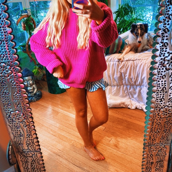 Ultra Thick Woven Fuchsia Pink Oversized Sweater - Picture 2 of 15